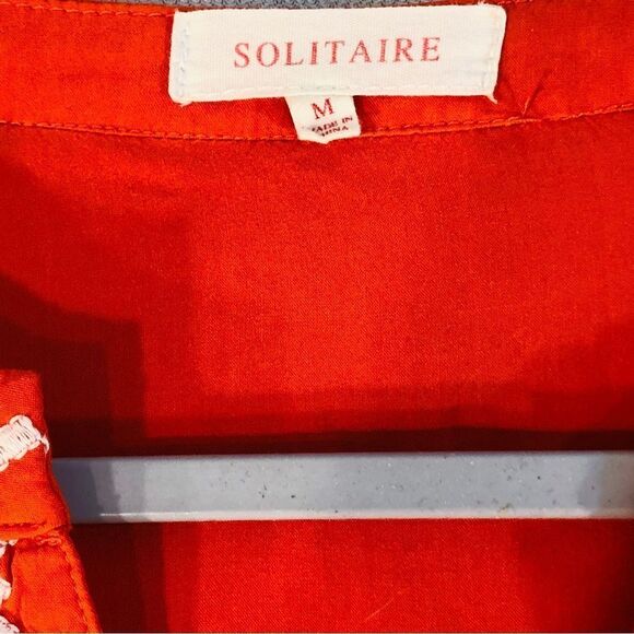 Solitaire Orange Rayon 3/4” Sleeve V Neck Embroidered Top M - Picture 5 of 7
